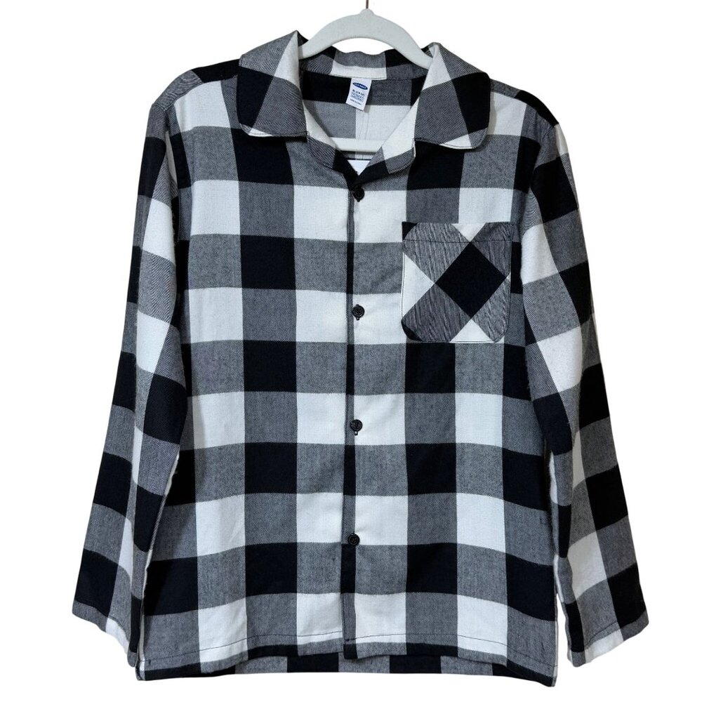 Old Navy‎ Pajama Shirt Buffalo Plaid Black White Youth  XL/14-16